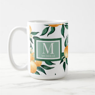 Caneca De Café Laranja Monograma de Nome em Aquarela