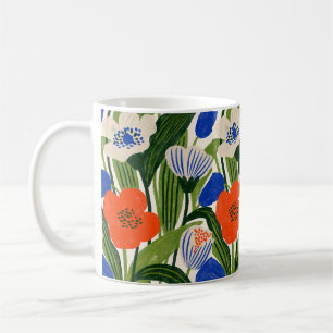 Caneca De Café Laranja Ousada e Floral Botânica Azul