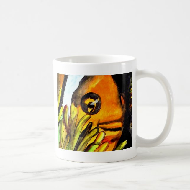 Caneca De Café Laranja Palhaço Peixe aquarela pintura original (Direita)