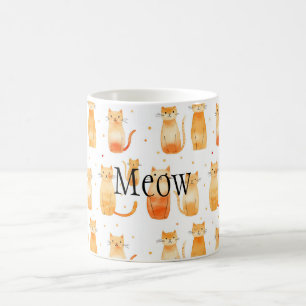 Caneca De Café Laranja Pontos e Gatos Saco Médio de Presente