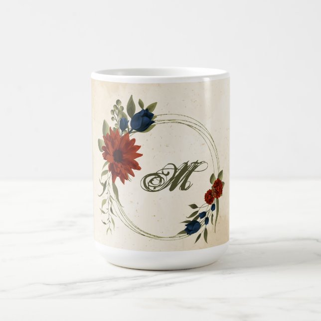 Caneca De Café laranja queimada & flores de nave verde (Centro)