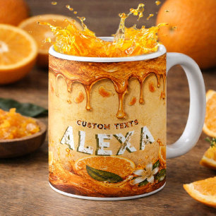 Caneca De Café Laranja retrô com gotejamento de fruta Arte Nome p