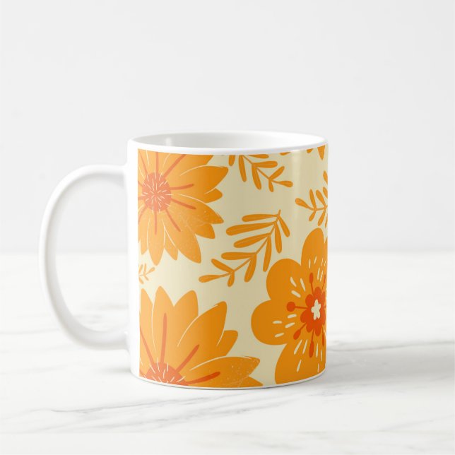 Caneca De Café Laranja Retro Laranja Floral Negrito Y2K Inscrito (Esquerda)