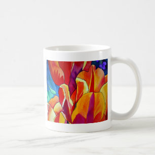 Caneca De Café Laranja Tulipas aquarela pintura floral