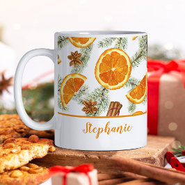 Caneca De Café Laranjas de Citros de Aquarelas de Natal Personali