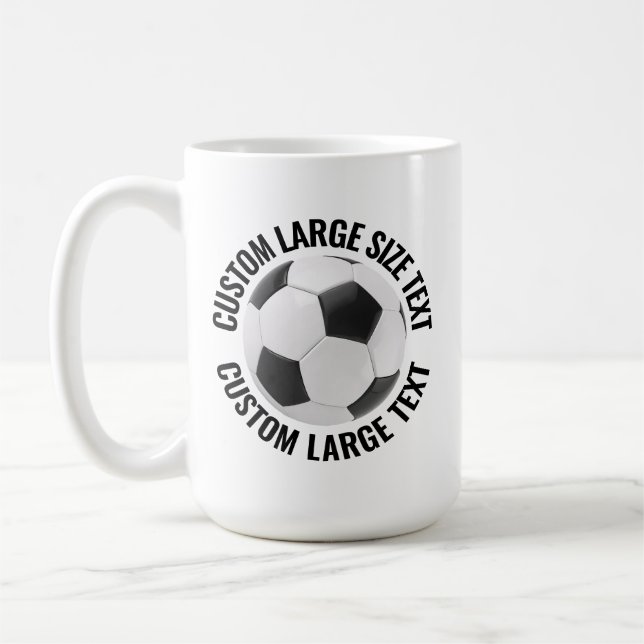 Caneca De Café Large Personalized Text Soccer Ball 15oz. Custom (Esquerda)