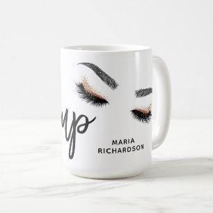 Caneca De Café Lash Boss Makeup Eyebrow Olhos Lashes Rosa Dourado