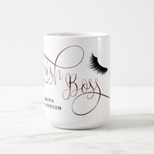 Caneca De Café Lash Boss Makeup Eyebrow Olhos Lashes Rosa Dourado