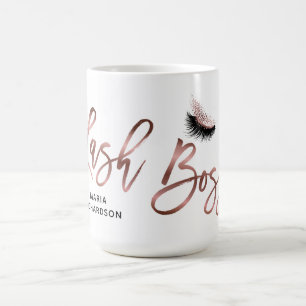 Caneca De Café Lash Boss Makeup Eyebrow Olhos Lashes Rosa Dourado