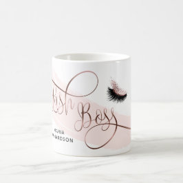 Caneca De Café Lash Boss Makeup Eyebrow Olhos Lashes Rosa Dourado