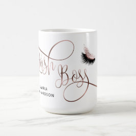 Caneca De Café Lash Boss Makeup Eyebrow Olhos Lashes Rosa Dourado