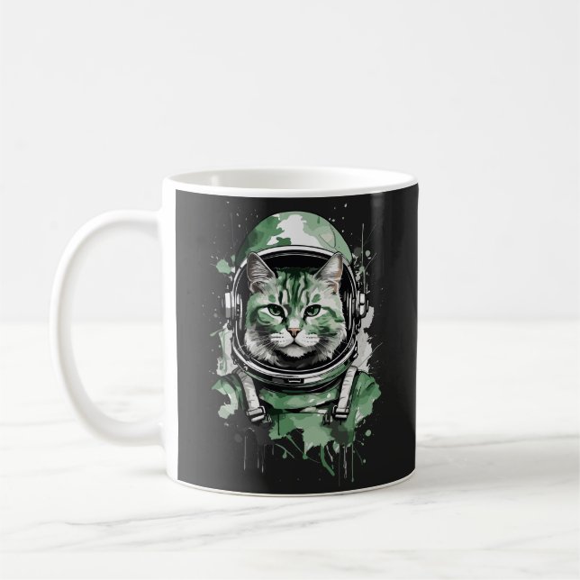 Caneca De Café Lash de Gato do Astronauta Verde (Esquerda)