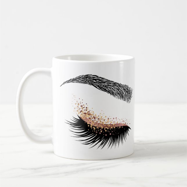 Caneca De Café Lashes Beauty Makeup Girl Lash Extension Rosa Mug (Esquerda)
