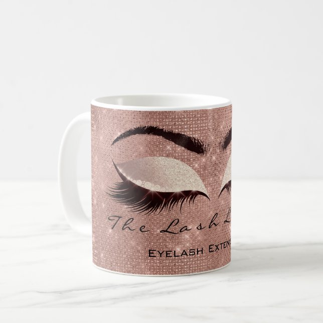 Caneca De Café Lashes Extenção Beleza Studio Blush Spark Glitter (Frente Esquerda)