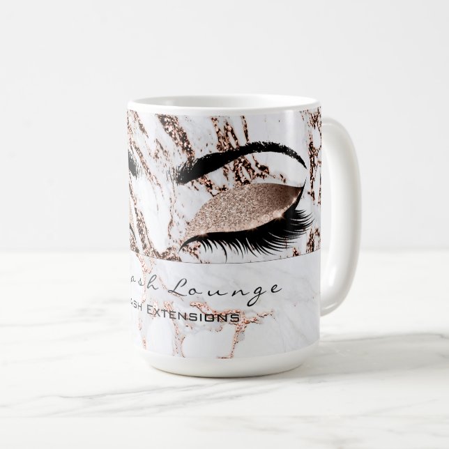 Caneca De Café Lashes Extensão Olhos Maquiagem Cobre Marble (Frente Esquerda)