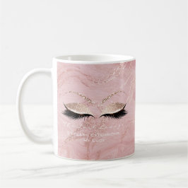Caneca De Café Lashes Extension Beauty Studio Rosa Glitter Marble