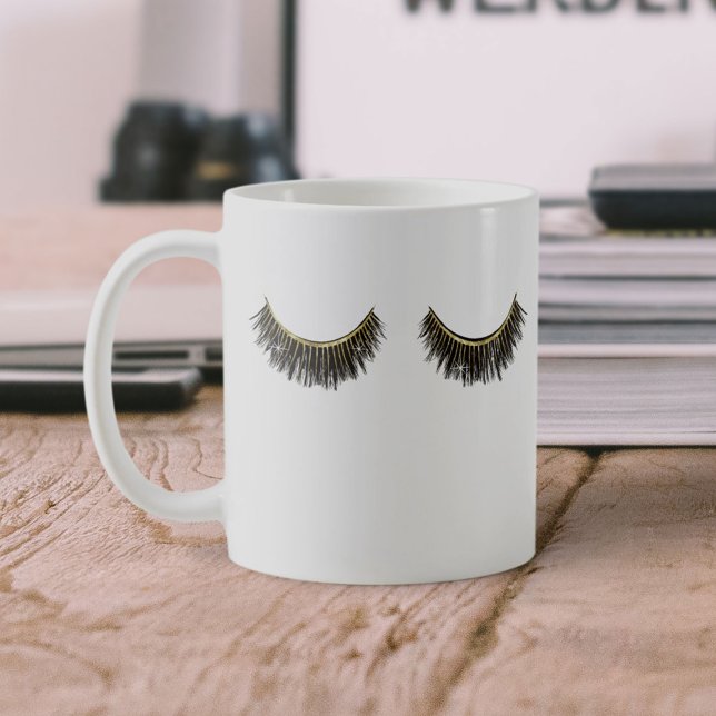 Caneca De Café Lashes Makeup Artista Chic Dourado Eyelash Extensõ (Criador carregado)