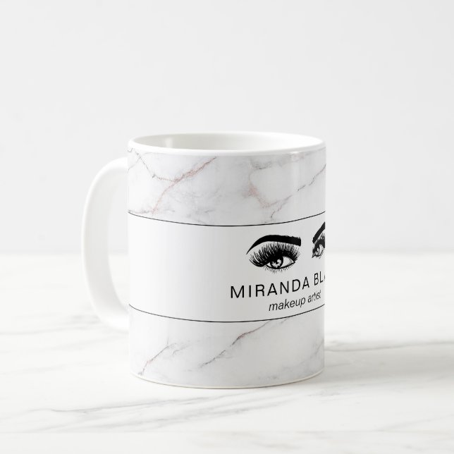 Caneca De Café Lashes Makeup Artista Luxe White Marble (Frente Esquerda)