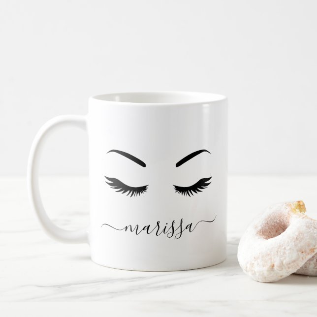 Caneca De Café Lashes Personalizados Mínimos Modernos, Bonitos (Com Donut)