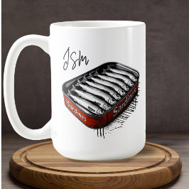 Caneca De Café Lata de Arte de Sardinha Vermelha com Nome de Mono