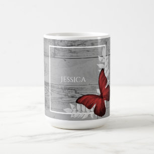 Caneca De Café Lata de café personalizada russa da borboleta verm