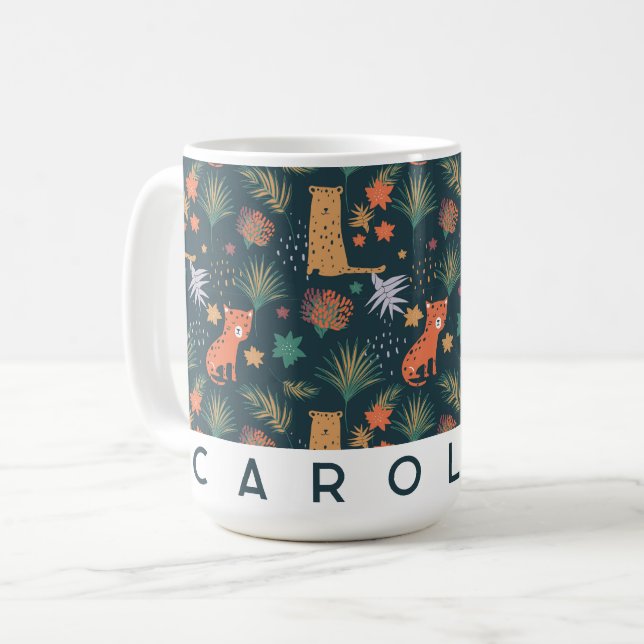 Caneca De Café Lata-Leopardo Personalizada da Selva | Taça de Cri (Frente Esquerda)