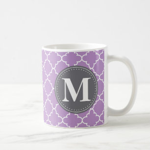 Caneca De Café Latice marroquina monograma em Lilac/Cinza