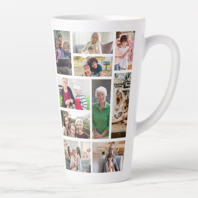 Caneca De Café Latte 10 Colagem Personalizada de Fotos (Direita)