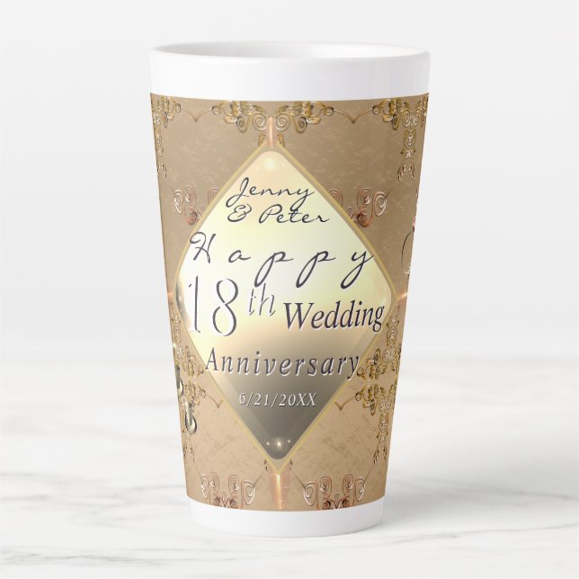 Caneca De Café Latte 18th Cat's Eye Wedding Anniversary  (Frente)