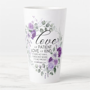 Caneca De Café Latte 1 Corinthians 13:4 O amor é Violeta Paciente Flora