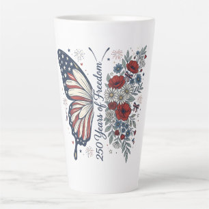 Caneca De Café Latte 🦋250 Anos de Liberdade Borboleta Patriótica Latte