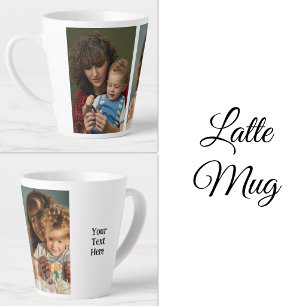 Caneca De Café Latte 2 fotos adicionar texto branco preto