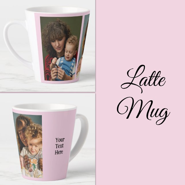 Caneca De Café Latte 2 fotos adicionar texto branco rosa (Criador carregado)