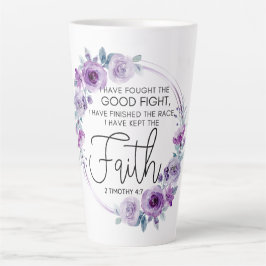 Caneca De Café Latte 2 Timothy 4:7 Eu mantive a fé Purple Floral