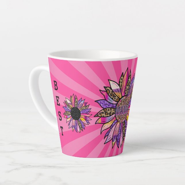 Caneca De Café Latte 3 Flores - Largura Personalizar Mamãe (Ângulo esquerdo)