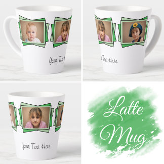 Caneca De Café Latte 3 foto adicione seu texto verde