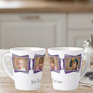 Caneca De Café Latte 3 fotos adicione seu texto roxo