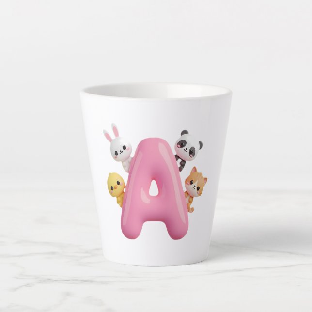 Caneca De Café Latte 3D Pink Balloon Letter A Ceramic Latte Mug (Frente)