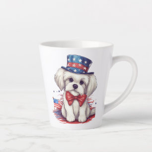 Caneca De Café Latte 4º de julho Cachorro Branco Cute-43568