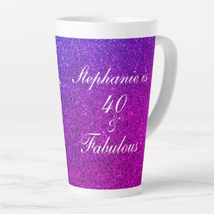 Caneca De Café Latte 40 E Fabuloso Aniversário De Glitter Rosa Rosa