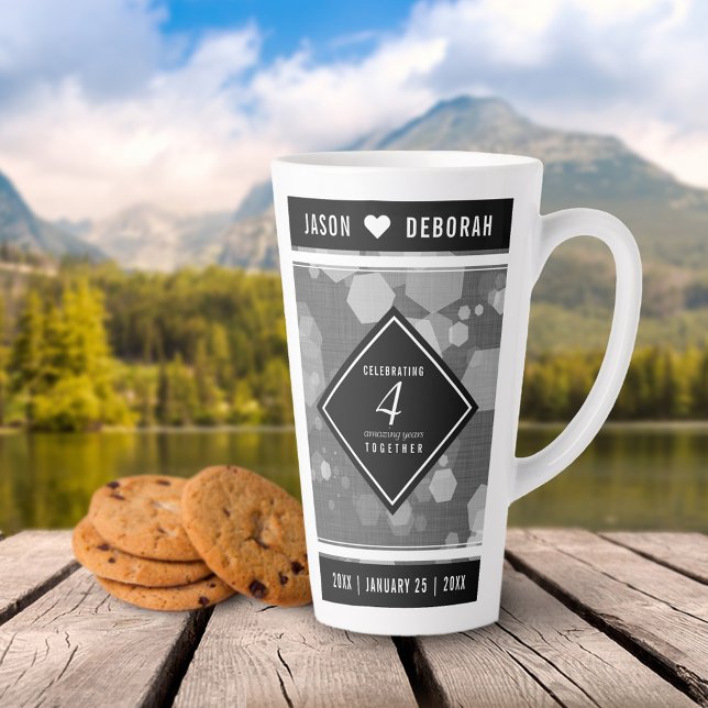Caneca De Café Latte 4.ª Celebração do Aniversário do Casamento Linen (Elegant 4th Linen Wedding Anniversary Tall Latte Mug Cover Photo.)