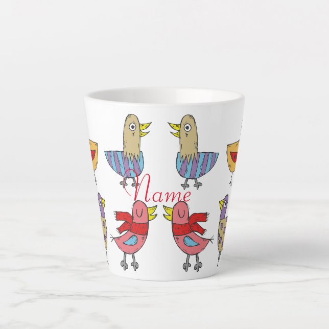 Caneca De Café Latte 4 Aves Engraçadas Thunder_Cove (Frente)