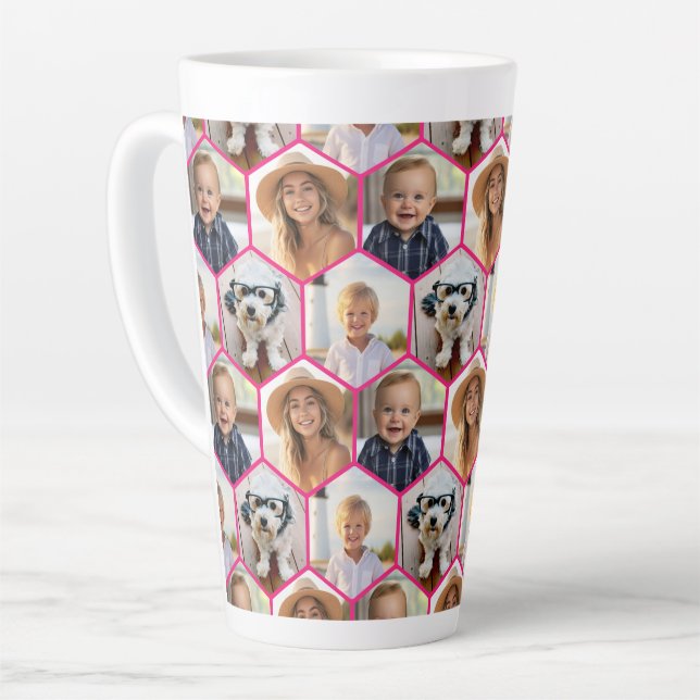 Caneca De Café Latte 4 Colagem de Fotos - padrão hexagonal funky (Ângulo esquerdo)
