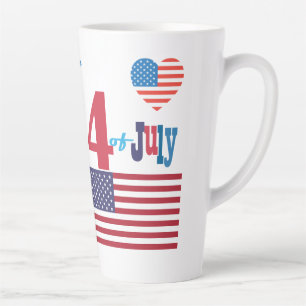 Caneca De Café Latte 4 de julho American Flag Heart Flag Fireworks