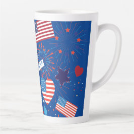 Caneca De Café Latte 4 de julho American Flag Heart Flag Fireworks