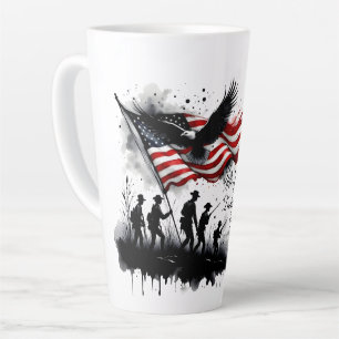 Caneca De Café Latte 4 de julho Arte Patriótica com Bandeira e Soldados