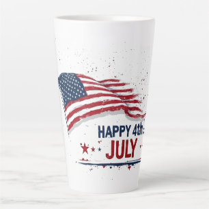 Caneca De Café Latte 4 de Julho - Salpico de Tinta Artística da Bandeir