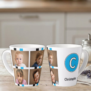 Caneca De Café Latte 4 foto nome inicial preto azul