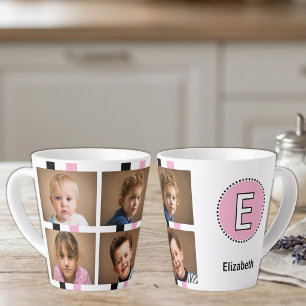 Caneca De Café Latte 4 foto nome inicial preto rosa