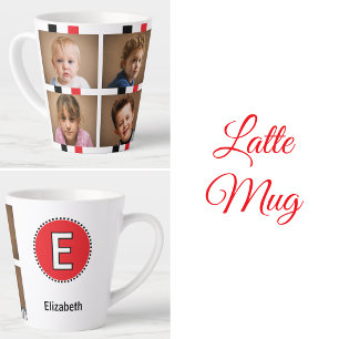 Caneca De Café Latte 4 foto nome inicial preto vermelho